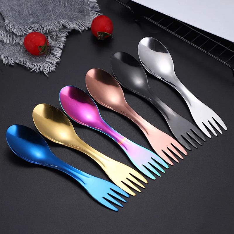 Custom Logo Titanium 2 in 1 Spoon and Fork Camping Utensil Stainless Steel Spork