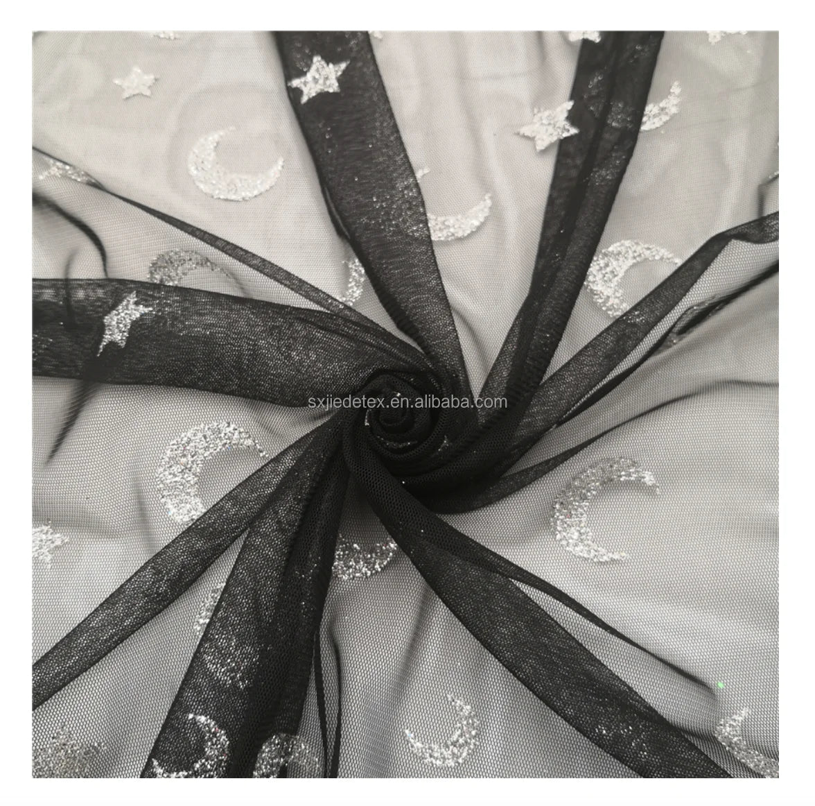 2024 New Designer Star Silver Glitter Black Tulle Mesh Fabric for Dress