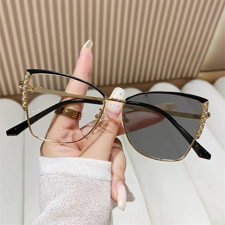 Metal Cat Eye Myopia Glasses Ladies Photochromic Antiblue Light Glasses Optical Blue Glass Lens Eyewear Frame Optical Frames