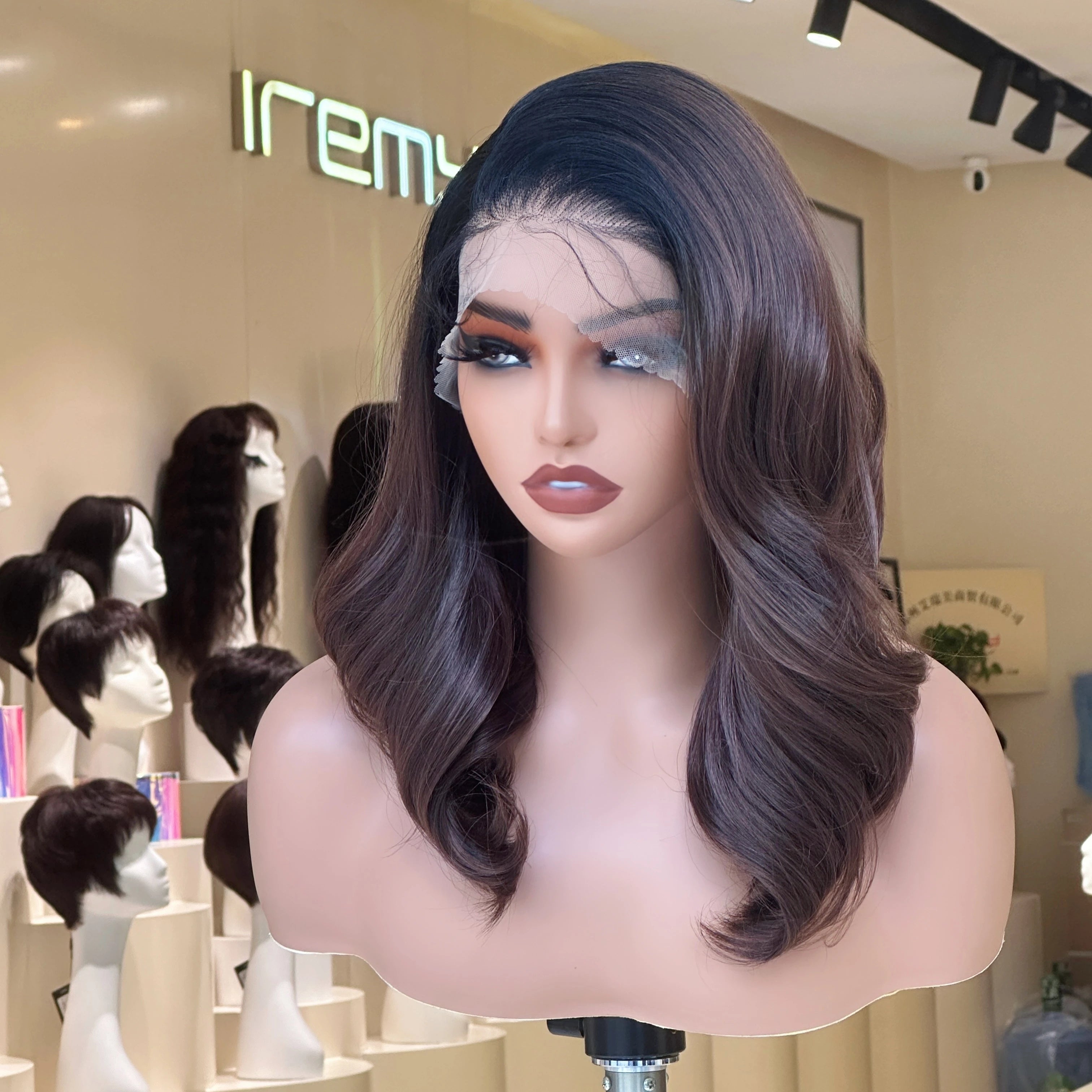 X-TRESS 13x6 Glueless HD Lace Front Wigs Pre Plucked Dark Brown Synthetic Lace Front Wigs Highlight Lace Front Wig for Women