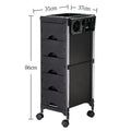 Factory Sales 5 Closed Drawers Black Plastic Hairdressing Trolley Hair Salon Beauty Rolling Cart
