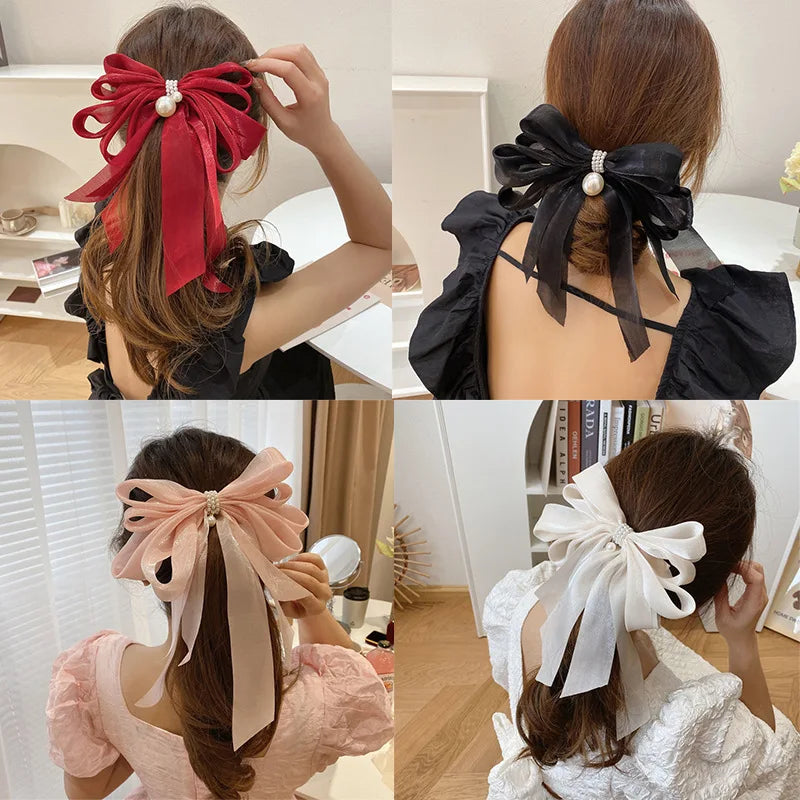 YL Large Elegant Bow Pearl Hair Clip New Arrival Lace Butterfly Hair Accessories for Women and Girls Trendy Hair Grips