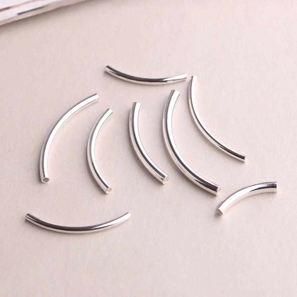 S925 Wholesale Glossy Elbow Hollow Spacer Tube 925 Sterling Silver Curved Tube Beads for Jewelry Making Supplier Bulk
