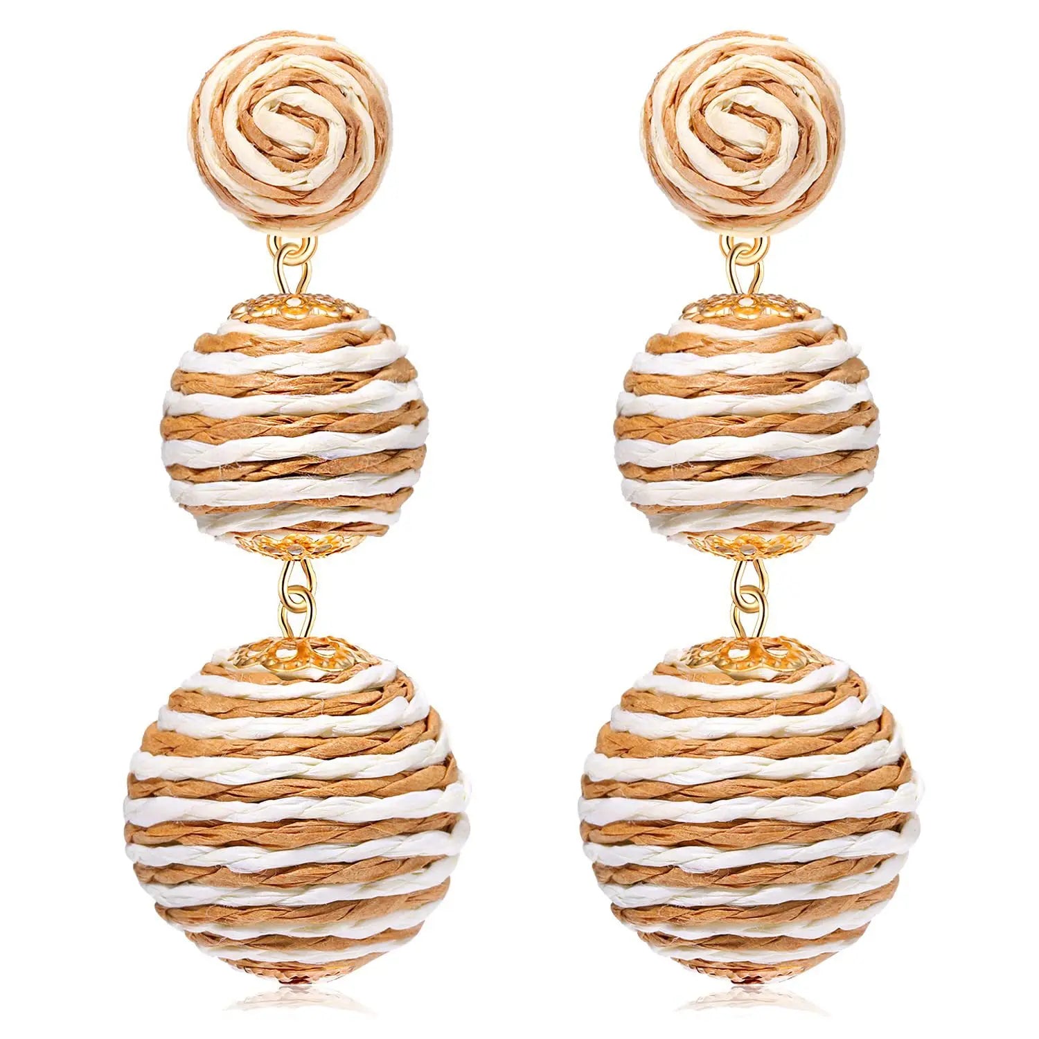 Handmade Bohemian Boho Beach Raffia Balls Beads Pendant Drop Earrings Women Ball Dress Party Jewelry Earring