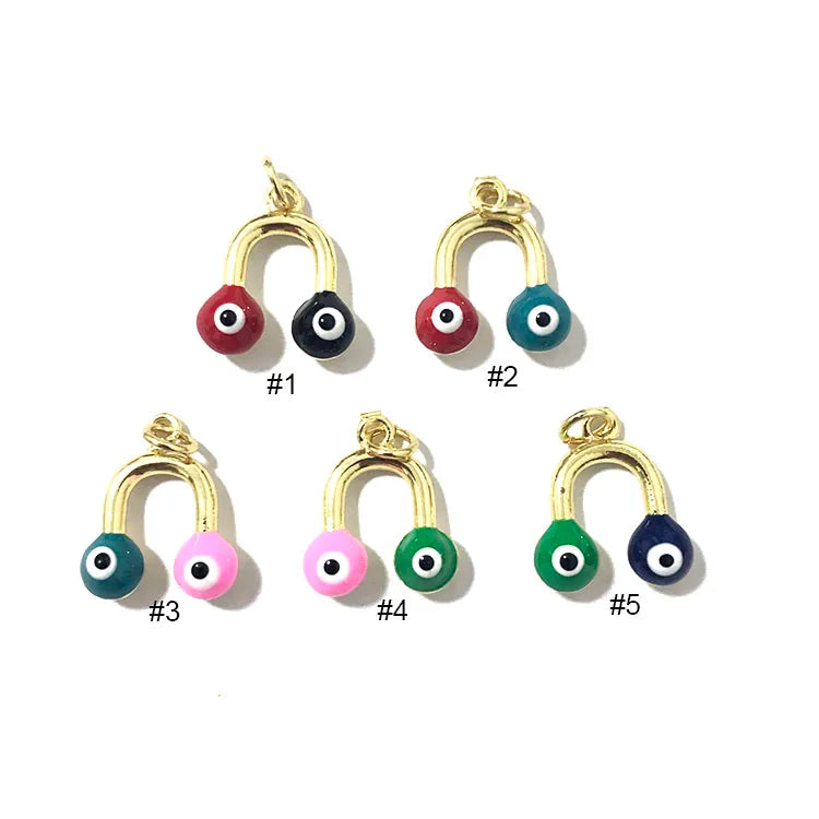 JS1535 Fashion Enamel Double Evil Eyes Horseshoe U Shaped Charm Pendant Findings for Necklace Jewelry Making