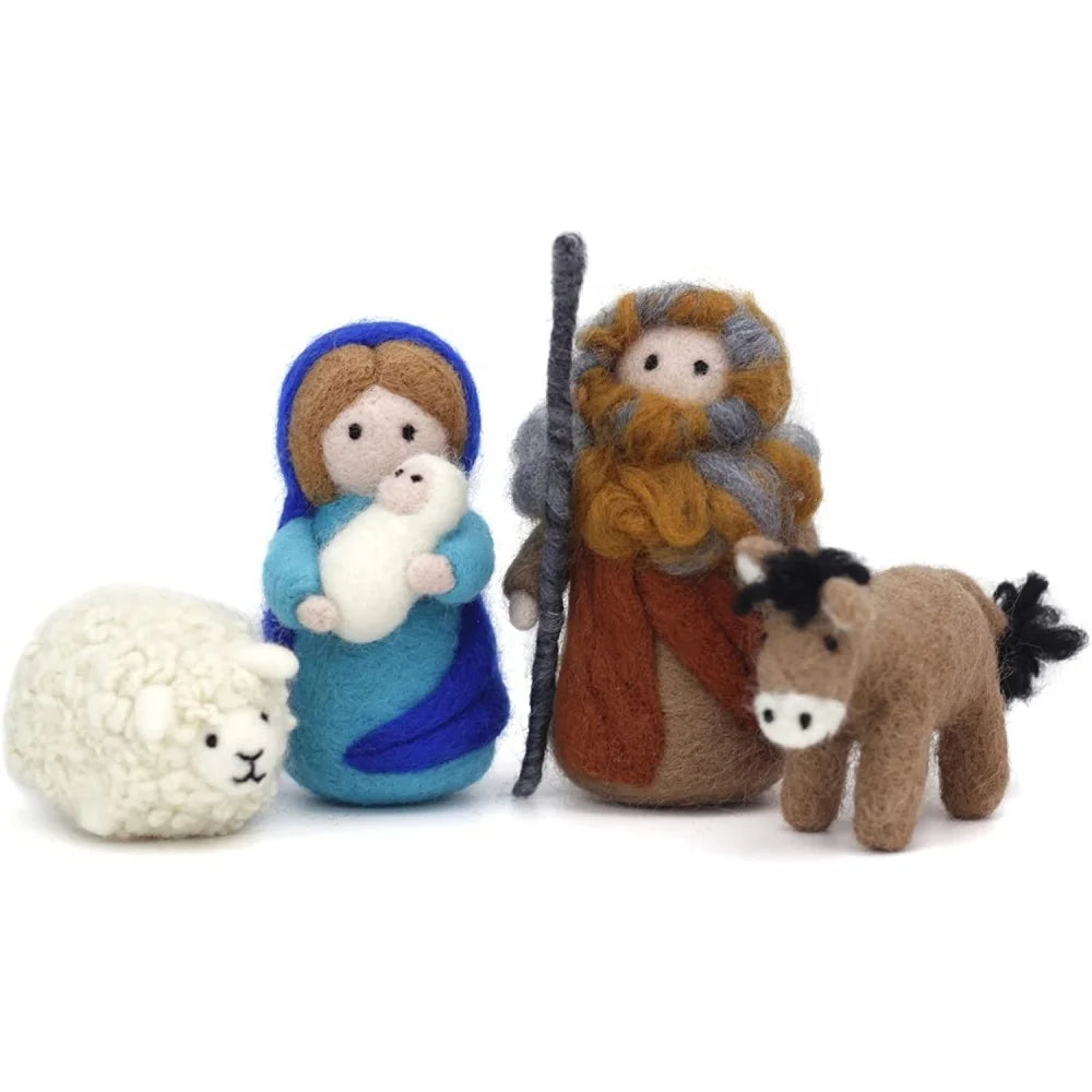Beginner's Needle Felting Starter Kit Wool Nativity Scene Joseph Mary Baby Jesus Sheep Donkey Full DIY Folk Art Handmade Novelty