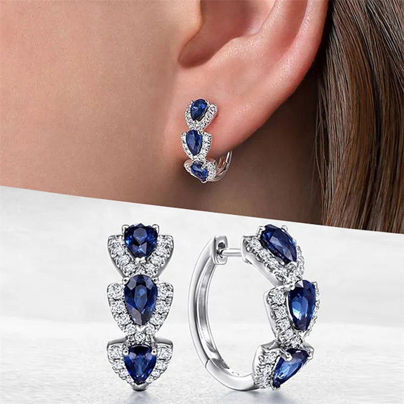 CAOSHI Wholesale Crystal Blue White Green Red Small Silver Color Zircon Diamond Hoop Bridal Earrings for Women Wedding