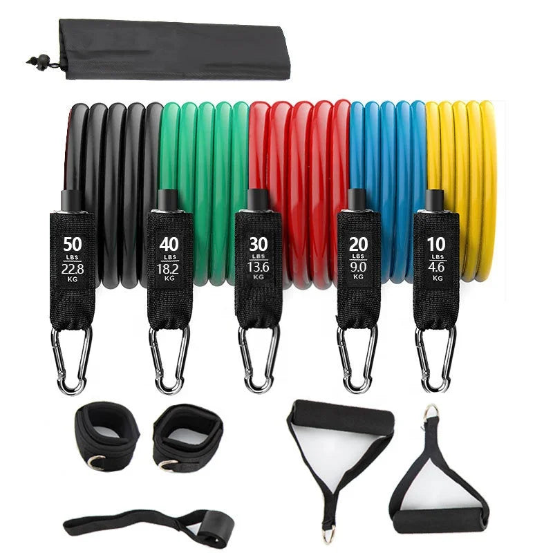 11PC Resistance Bands Set 150 LBS Exercise TPE Workout Bands for Resistance Training