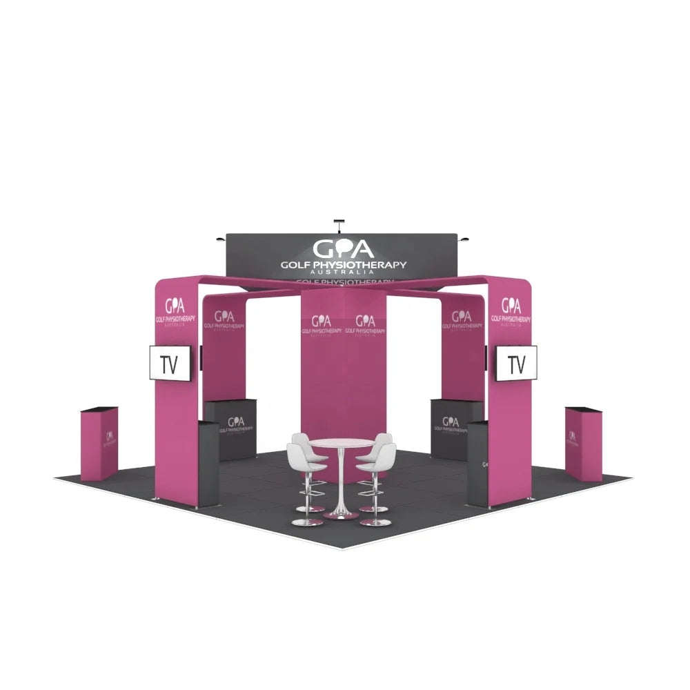 Custom 20x20 Aluminum Tension Fabric Backdrop Stand for Modern Trade Show Expo Tool-Free Exhibition Booth Display