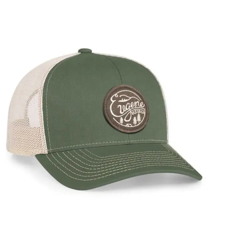 HENGYUE Unisex Cotton Twill Front Trucker Mesh Cap OEM Rubber Patch Logo 6-Panel Double Breasted Buckle Image Geometric Pattern