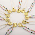 Trendy Copper Hammered Medallion Pendant Pearl Beaded Celestial Astrology Constellations 18K Gold Plated Zodiac Sign Coin