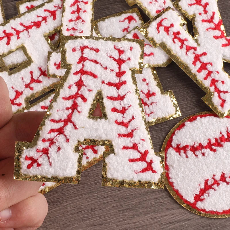 Free Sample White Baseball 0-9 Number A-Z English Alphabet Design Iron on Chenille Patches for Garment