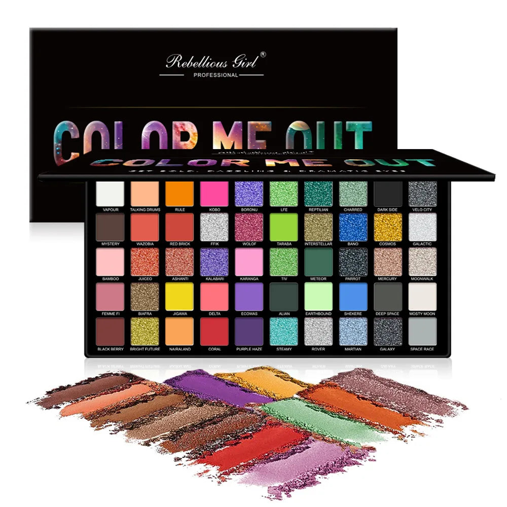 Professional 50-Color Shimmer Matte Eyeshadow Palette Pigmented Glitter Finish for Light & Dark Fair Skin Tones