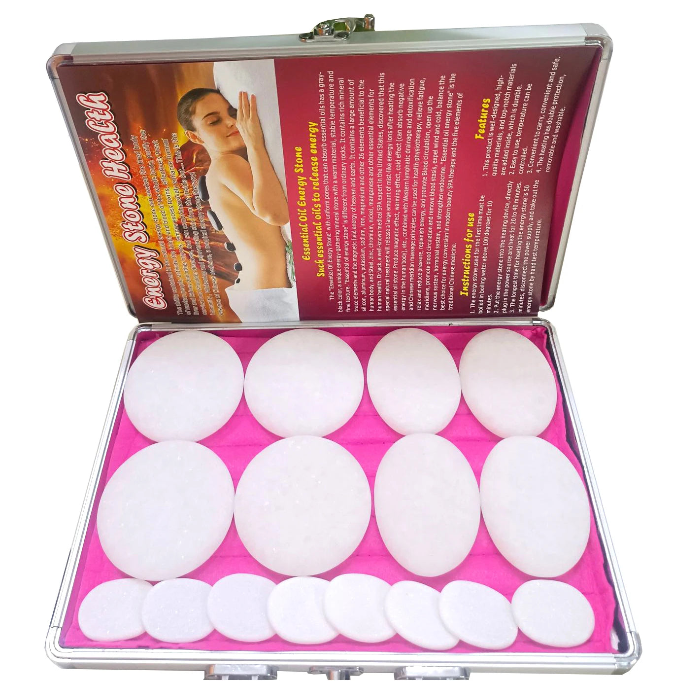 Natural White Jade Spa Energy Stone 16pcs Beauty Hot Stones  Massage Heater Spa Hot Rock Massage Box for Care