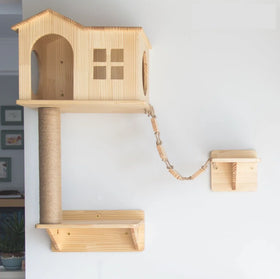 Hot Selling Eco-Friendly Solid Pattern Wooden Cat Bed Climbing Frame Wall Hammock Mounted Cotton Fill for Comfortable Sleeping