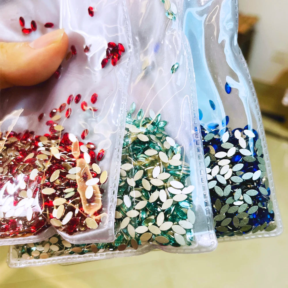 100pcs/Bag Eco-Friendly 3.5mm*8mm Horse Eye Shape Flat Back Crystal Glass Rhinestones Loose Gemstone Beads Crystal Glass