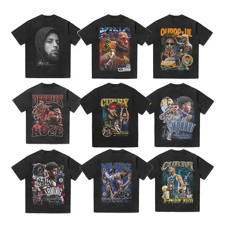 Custom Printed Acid Wash Vintage Tee Heavyweight 100% Cotton Oversized Streetwear Graphict Shirt for Men