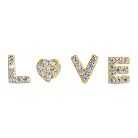 Fashion Jewelry 925 Sterling Silver Stud Earrings LOVE Letter Alphabet Diamond Zircon Gold Plated Stud Earrings for Women
