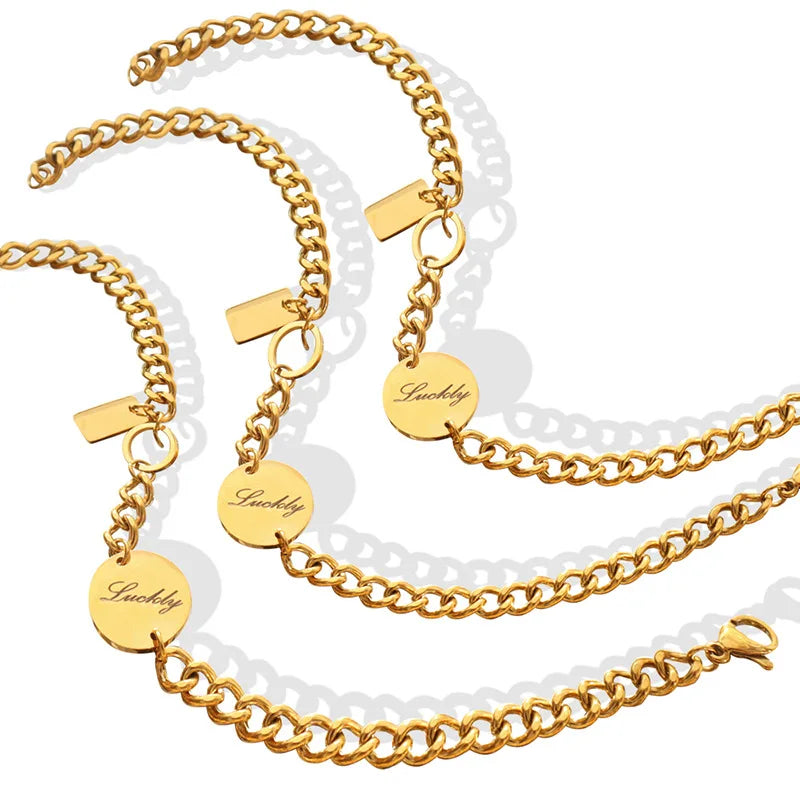 Handmade 18K Gold Stainless Steel Jewelry Dainty Italian Charm Pendant Chain Bracelets Bangles Customizable Women's Fashion