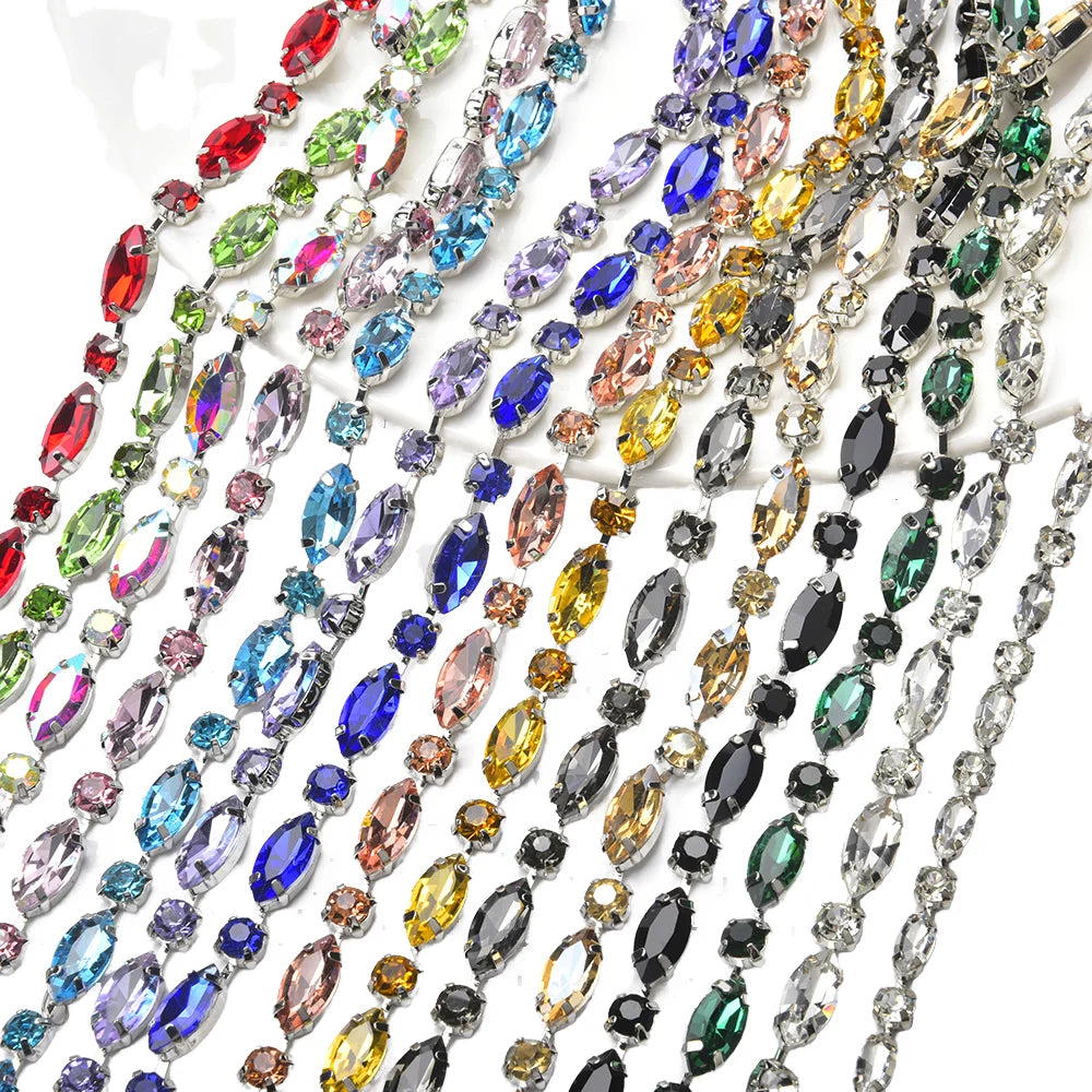Diy High K9 Crystal Rhinestones Loose Diamond Metal Trim Chain Multi-Colored Horse Eye Glass Clothing Accessorize