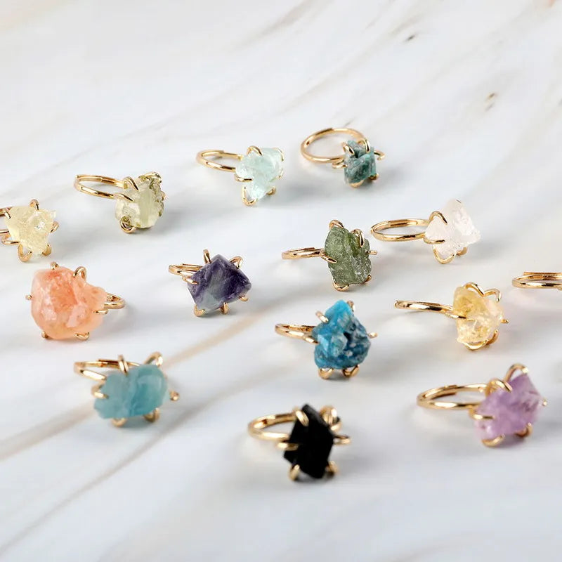 Zooying Gold and Silver  Natural Druzy Raw Healing Rough Stone Crystal Amethyst Gemstone  Ring for Women