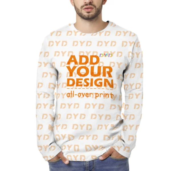 Full Printed Men's Long Sleeve T-shirt All Over Print Feel Soft Comfortable Fashion White Polyester Mens T Shirt