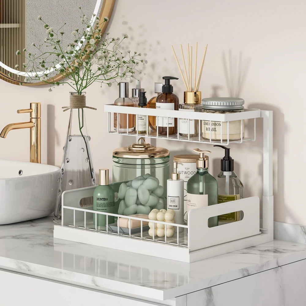 Pull Out Cabinet Organizer 2 Tier Slide Out Sink Shelf Cabinet Storage Shelves