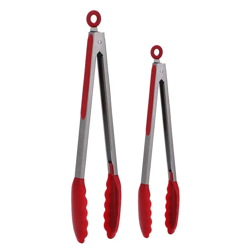 Heat Resistant Silicone Kitchen Tongs Catcher From Boiling Water Long Stainless Steel Handle Bread Clip Frying Tongs