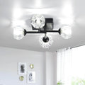 Modern LED Crystal Flush Mount Ceiling Light for Kitchen Island Dining Table Bedroom Living Room with Steel Base Switch Control