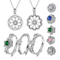 RINNTIN LM Fashion Jewelry Set Anxiety Ring Necklace Ring Set Rotatable Shiny Zircon Silver Jewelry Set for Women