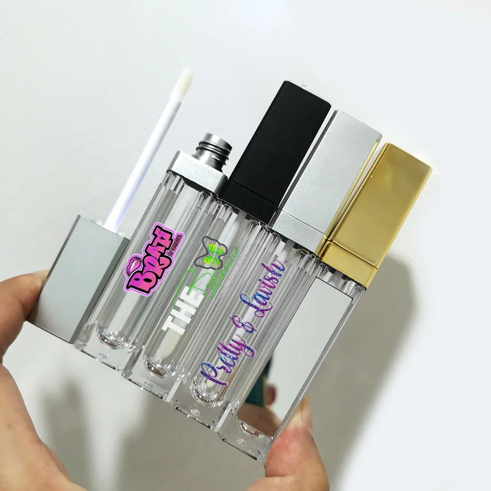 7ml Private Label Gold Silver Black Led Light Lipgloss Tube Lip Gloss Bottle Container With Mirror and Light