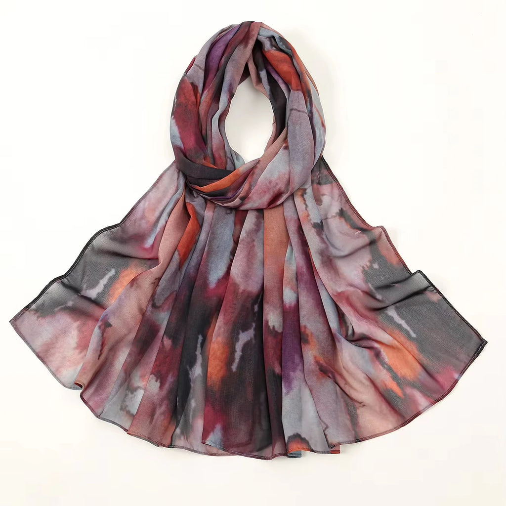 Muslim Women 2024 Hot Sale Tie Dye Vela Print HIJAB Breathable Light Weight Soft Printed Chiffon Hijab Headscarf for Women