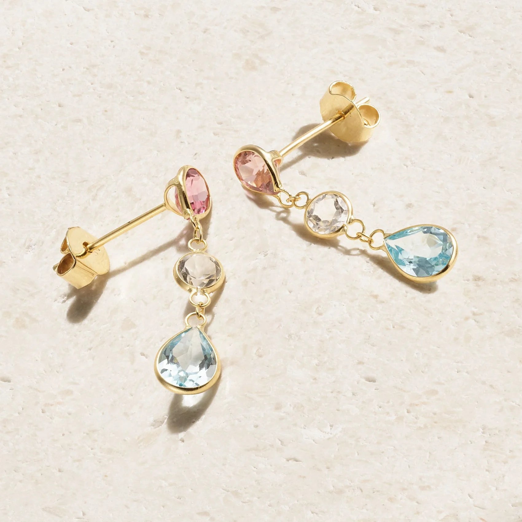 LOZRUNVE 925 Silver Gold Luxury Rainbow Bezel Tear Drop Crystal Sapphire Drop Earring Jewelry Fashionable