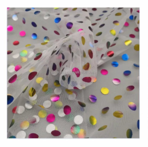 2023 Good Quality Polka Dot Tulle Iridescent Knit Silver on Foil Fabric