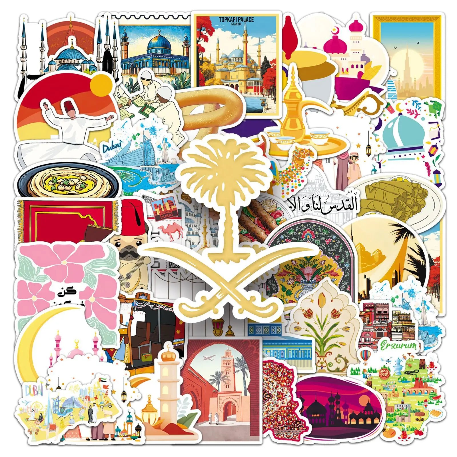 50PCS Middle east travel Palestine Istanbul Dubai food landmark sticker