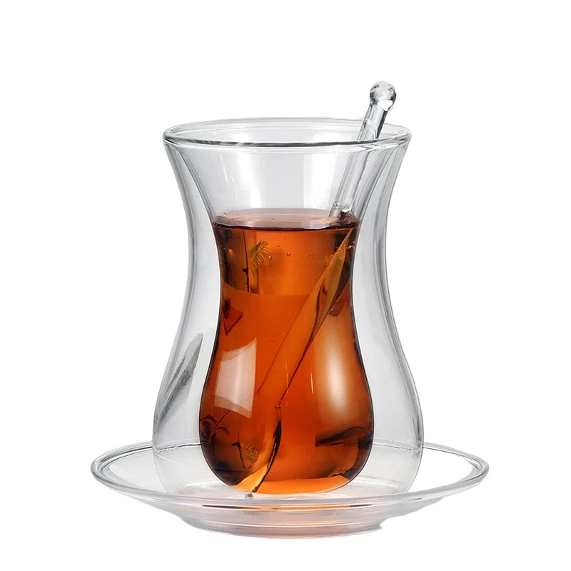 150ml clear Turkish Double Wall Glass Coffee Cups with Saucer and  Spoon
