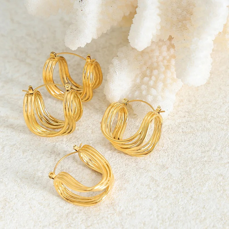 Fashion Stainless Steel Metal Style U-Shaped Line Hoop Earrings Creative Personalized Design 18K Gold Earrings Pendientes