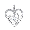 Mother Child Jewelry Gift Rhodium Plated 925 Sterling Silver Mom & Daughter Lovers Heart Pendant with Zircon Accents