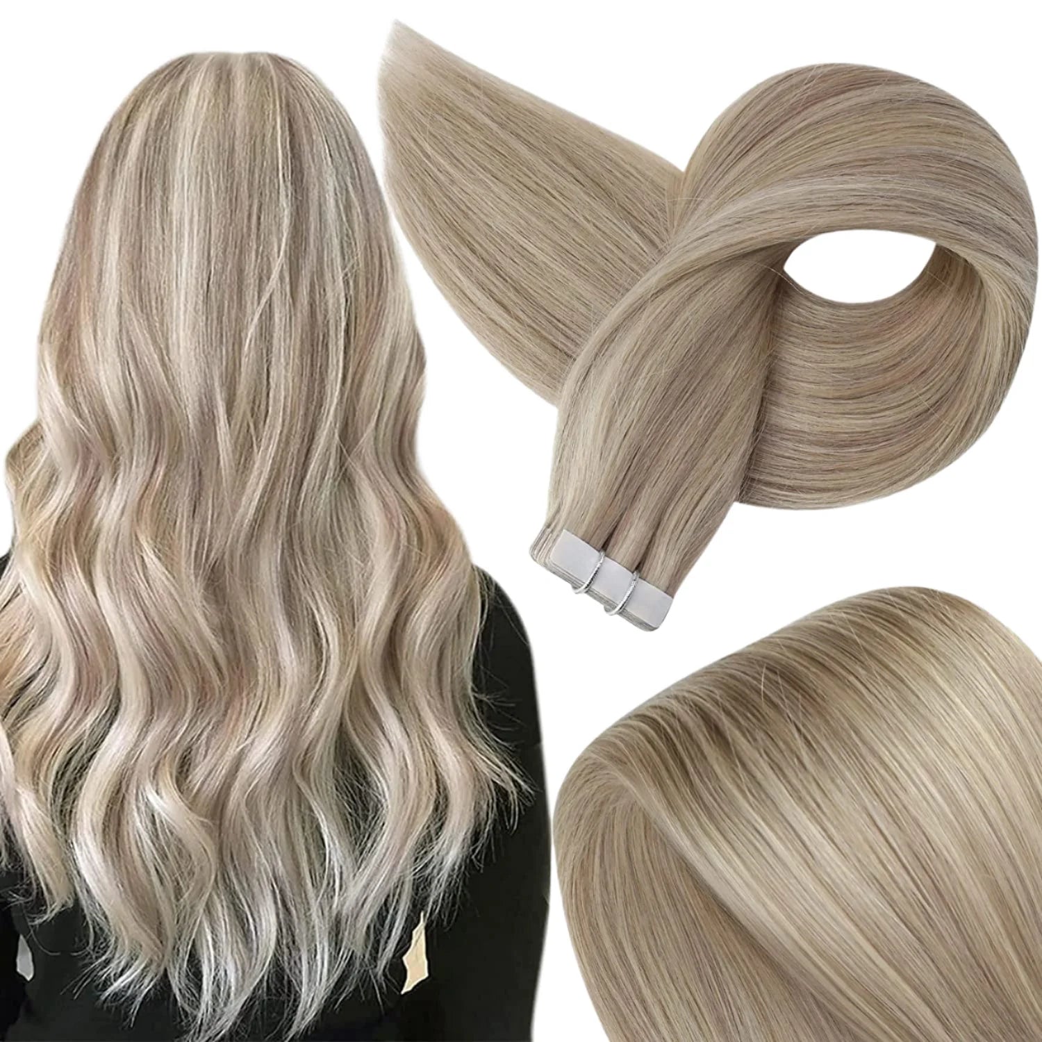 100% Human Virgin Hair Remy  Drawn Injected Straight Style Invisible Tape Extensions-Deep Wave Machine Double Human Hair