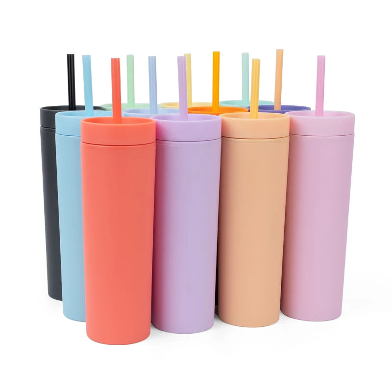 Factory Hot Selling Plastic Water Bottles with Lids Straws Leakproof Non-slip Cup Bottom Insulated Mugs Outdoor