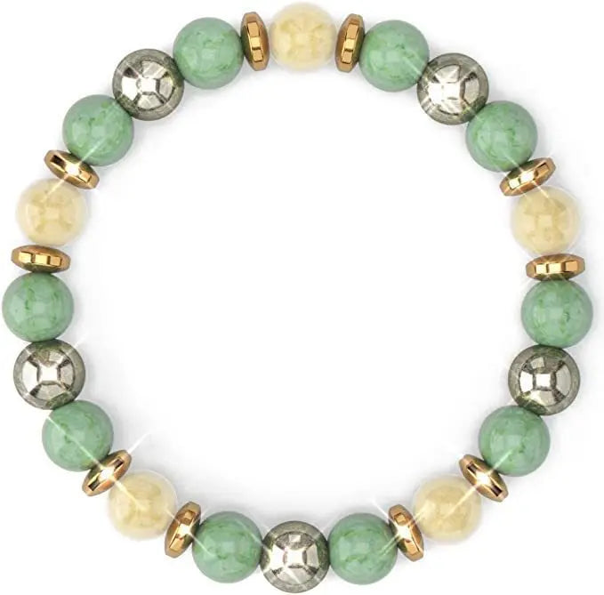 Classic Citrine Crystal Bracelet with Green Aventurine Pyrite Hematite Stone Beaded Bracelets for Women Mens Jewelry