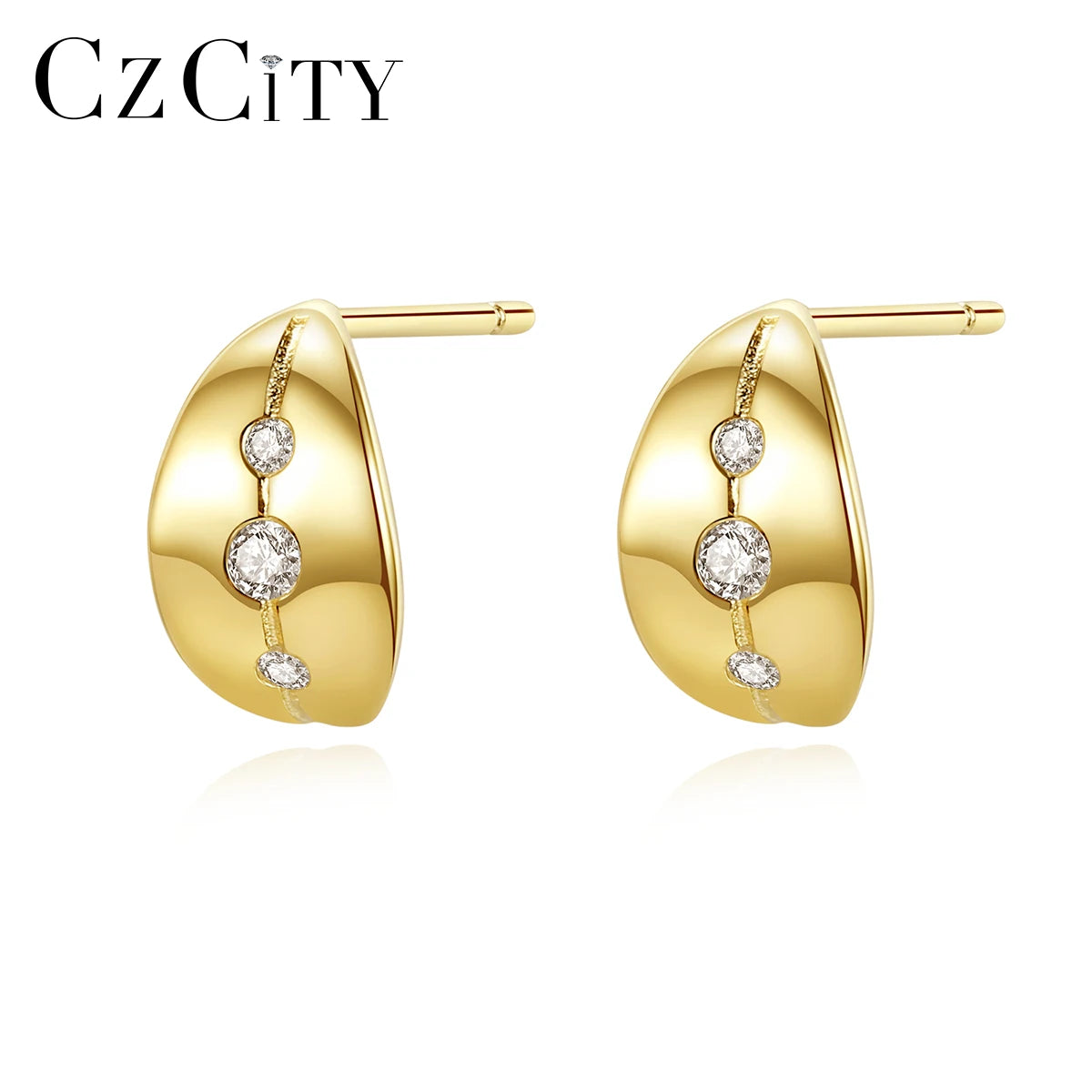 CZCITY Trendy 925 Sterling Silver Minimalist Vintage Matte Wide Hoop Huggie Women Cubic Zirconia Jewelry Earrings