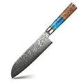 Santoku Knife 7 Inch Japanese Style VG10 Damascus Steel Core Blade Kitchen Knife Resin Handle Blue Knife Damascus Steel