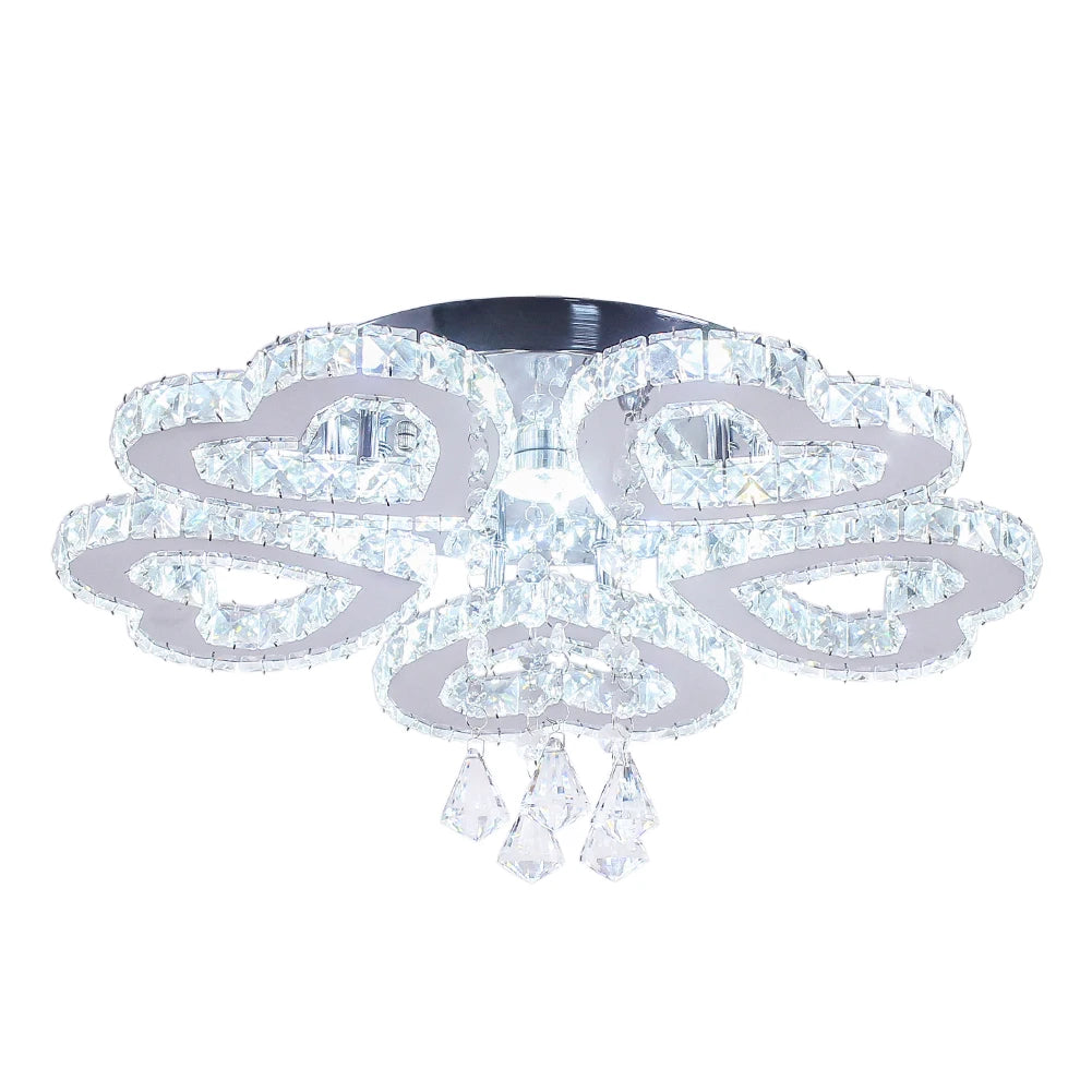 Modern 5 Heart Ring Crystal Chandelier LED Ceiling Light Stainless Steel Pendant Lighting for Bedroom Living Room Dinning Room