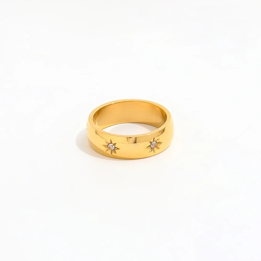 Joolim Jewelry Wholesale Trendy 18K Gold Plated Zirconia Star Burst Stainless Steel Ring for Women Ring