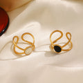 No Fade Tarnish Waterproof Lines Cross Rings 18k Gold Plated Dropped Oil Oval Stone Ring Adjustable Simple Jewelry for Women