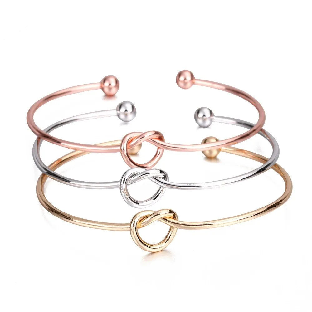 Forever Love Knot Infinity Bangle Bracelets Adjustable Gold Bangle Bracelet Stainless Steel Gold Knot Bangles for Women Gift
