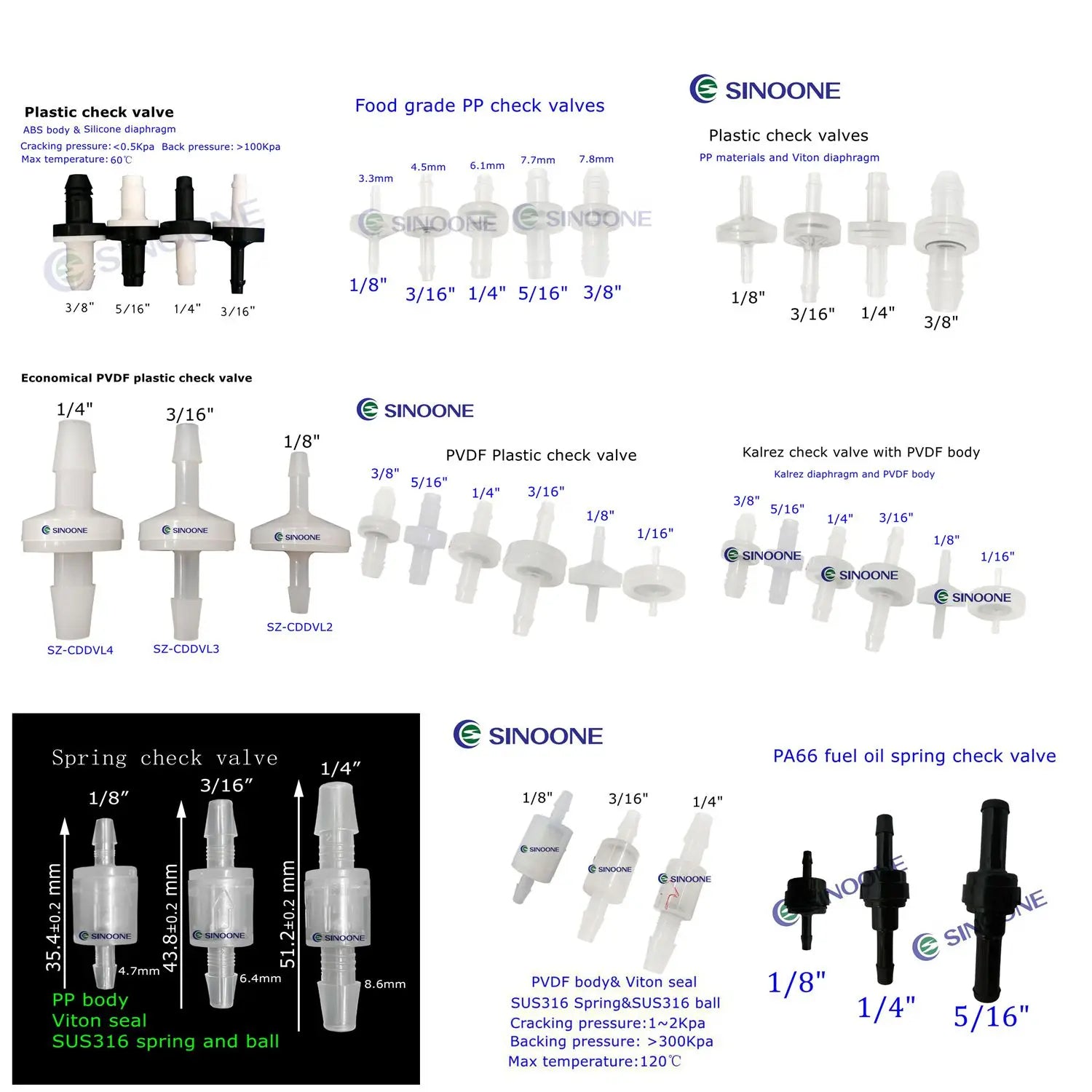 DGOzone KH-CDPV3 3/16" Plastic One-Way Check Valve with Non-Return Barb Economical PP Diaphragm Material Gas Friendly