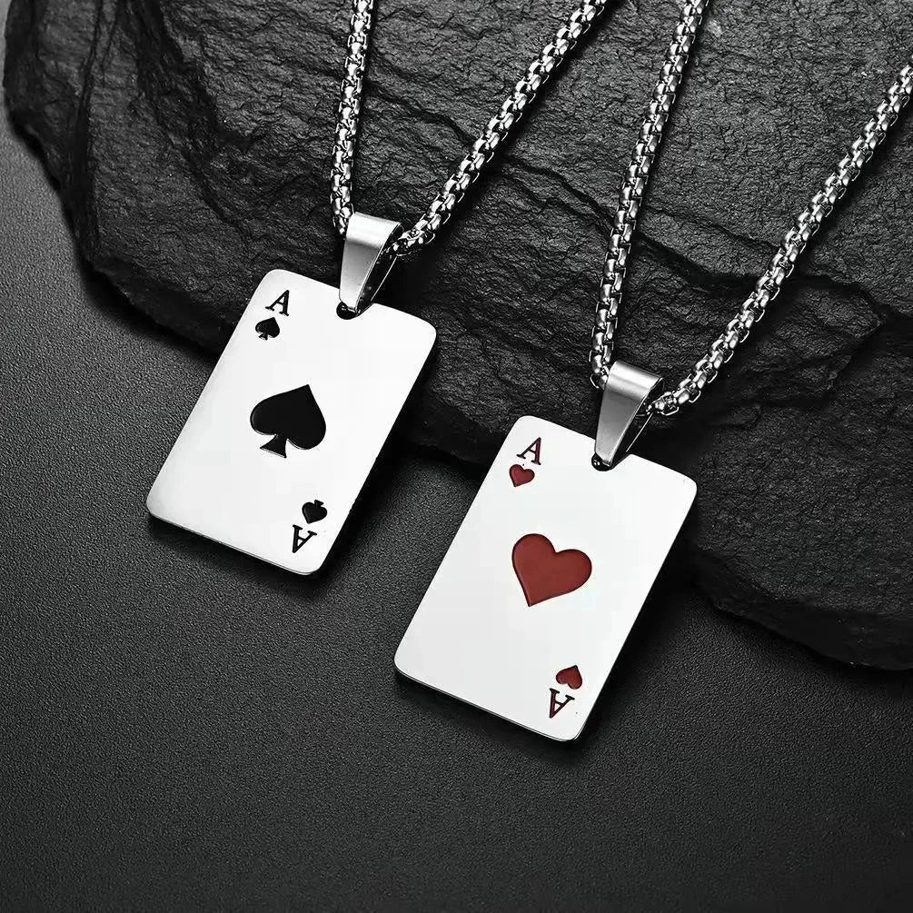 SC New Hip Hop Male Creative Poker Hearts Spades a Necklace Titanium Steel Necklace for Men