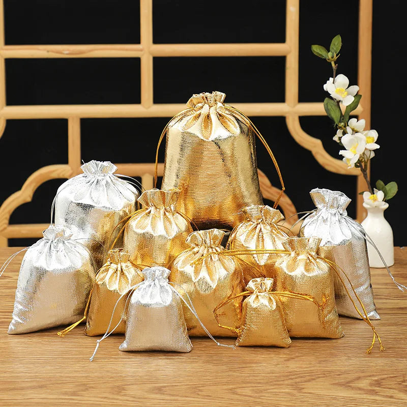 Wenluo Factory Outlet Heavy Duty Gold Reusable Drawstring Bags 7*9cm Jewelry Pouches Wedding Party Christmas Favor Gift Candy